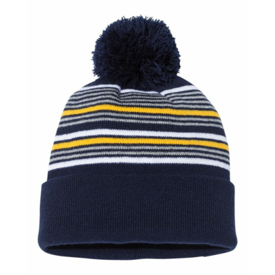 12" Striped Pom-Pom Cuffed Beanie Thumbnail