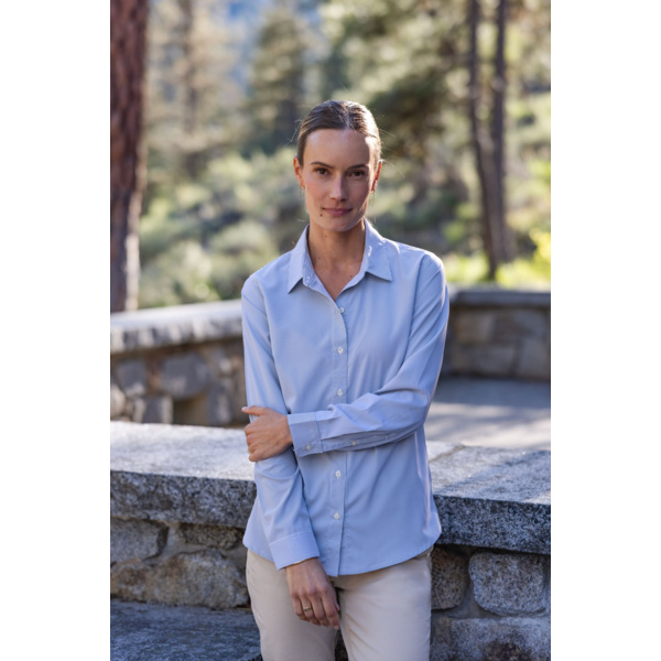 Cutter & Buck Skyline Recycled Pinstripe Womens Long Sleeve Spread Collar Dress Shirt Thumbnail