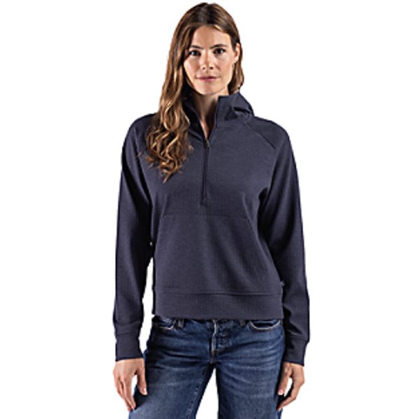 Cutter & Buck Drift Epic Versatility Recycled Textured Knit Womens Half Zip Hooded Pullover Thumbnail